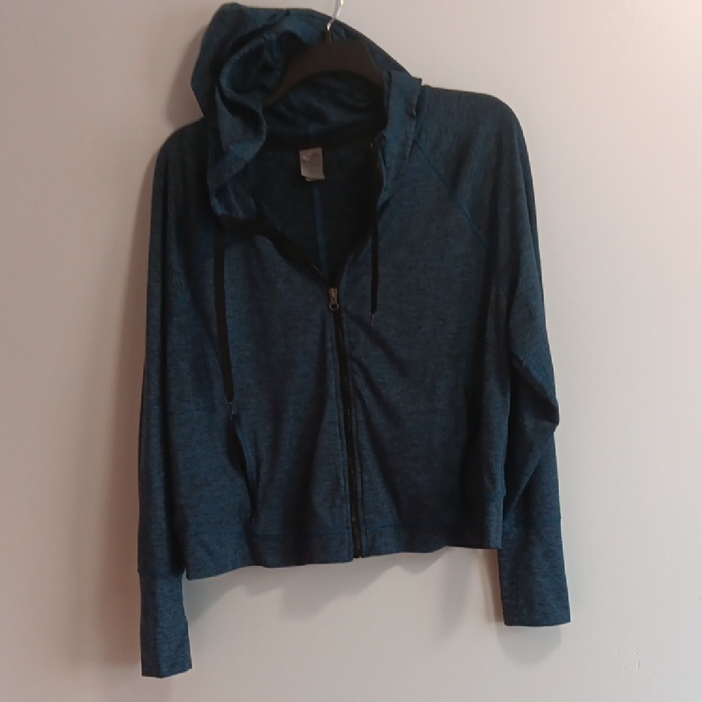 Champion Teal Casual Zip-Up Hooded Jacket with thumb holes and zip pockets XXL